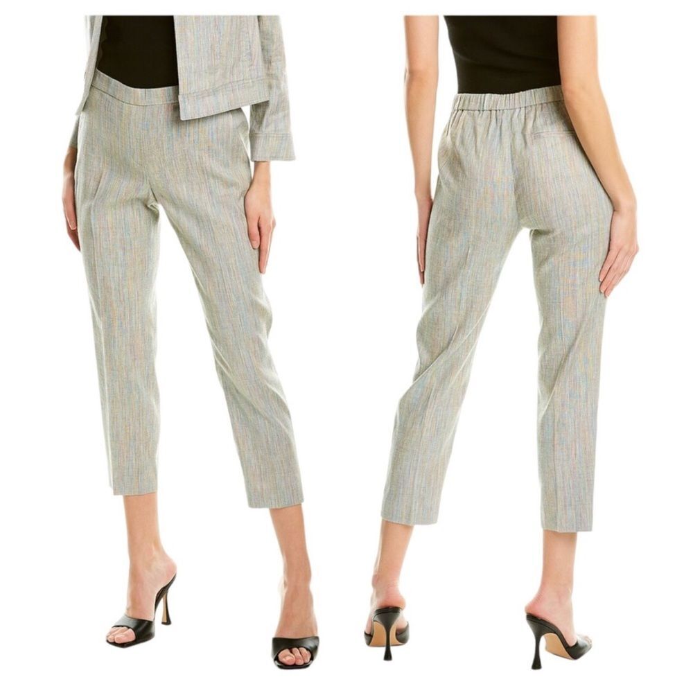 Theory Womens Treeca Slim Cropped Pull On Pant Multicolored Stretch Linen Size 0